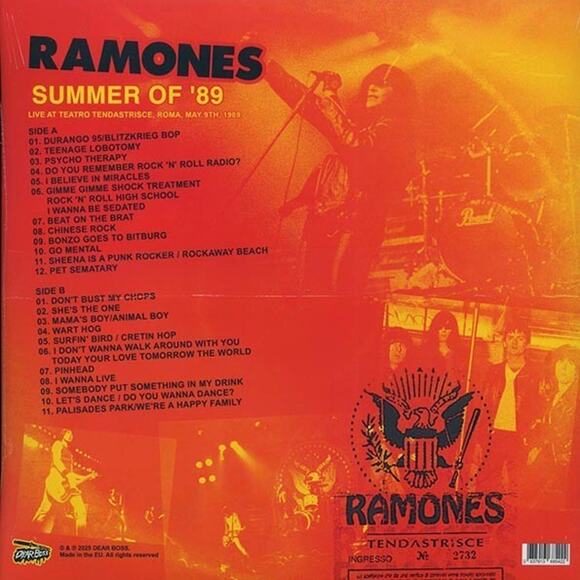 The Ramones Summer of ’89 Live Rome 1989 Vinyl Record Concert Album Limited Ed - Picture 6 of 6